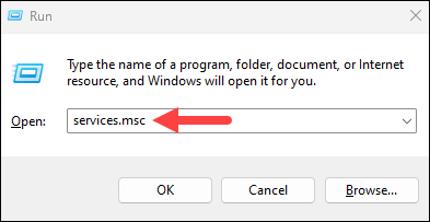 Opening the Services app on Windows.